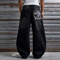 Men's Retro Madonna Embroidered Baggy Scimitar Washed Jeans