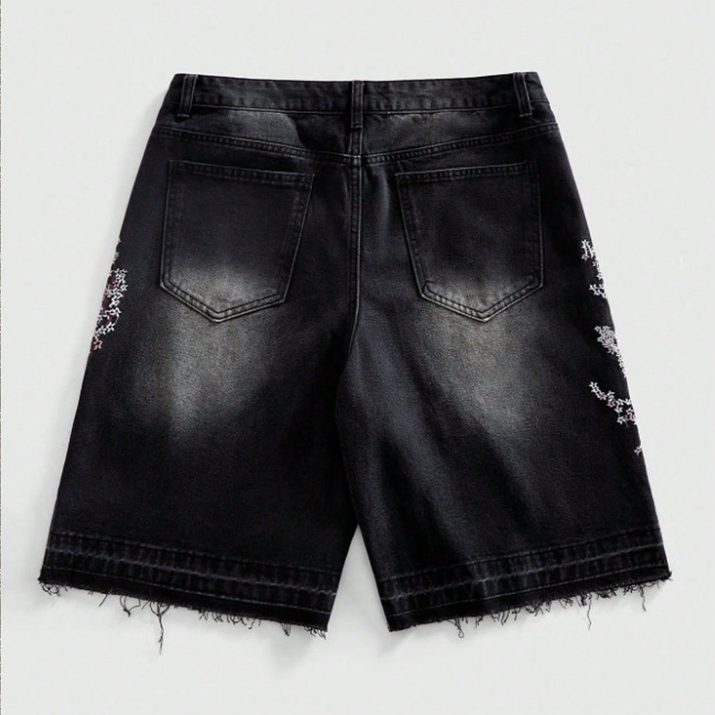 Retro Japanese Floral Samurai Denim Jorts