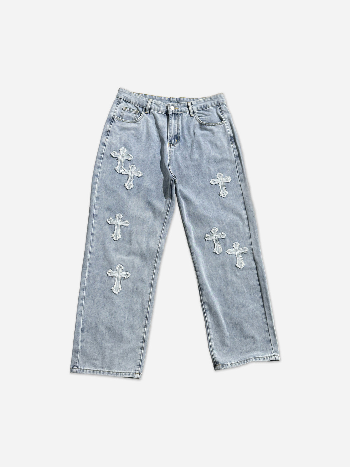 Denim Embroidery Cross Patch Street Jeans
