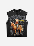 Cowboy Western Elements Retro Graphic Rhinestone Tank Top