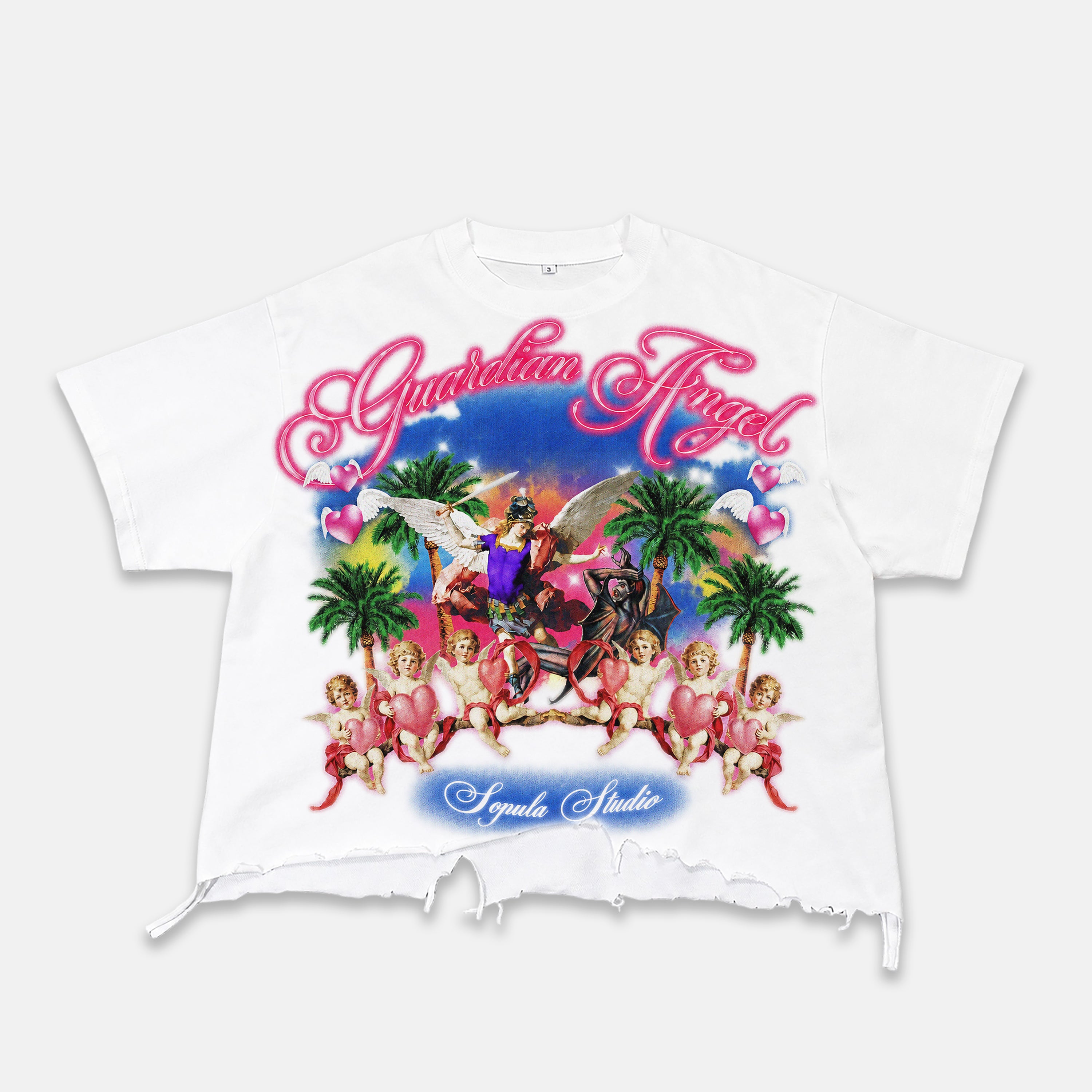 Guardian Angel Slays Demons Graphic Crop Ripped T-shirt