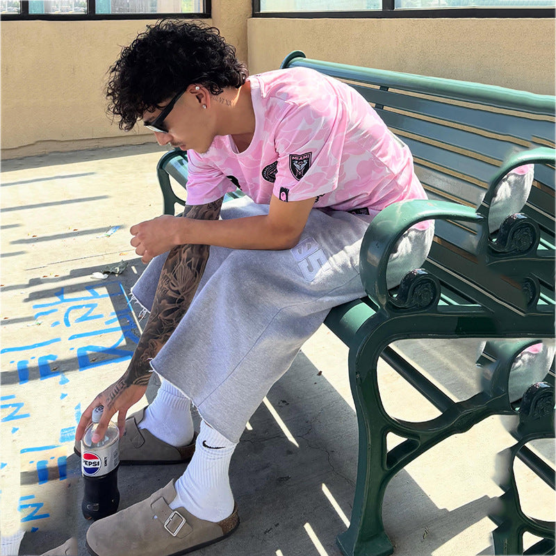 Men's Dirty Print Drawstring Casual Capri Pants