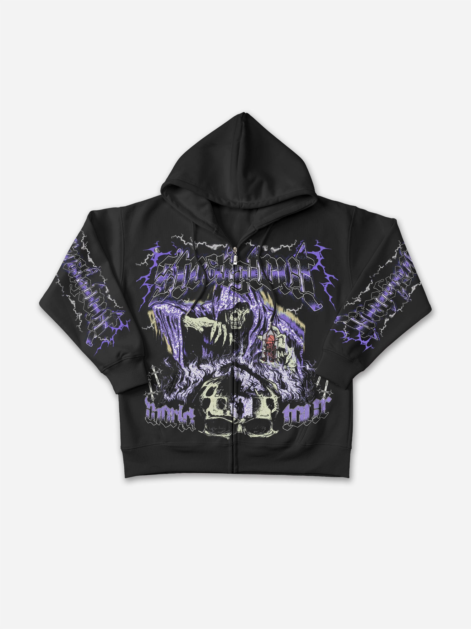 Vintage Grim Reaper Skull Graphic Print Zip-up Hoodie