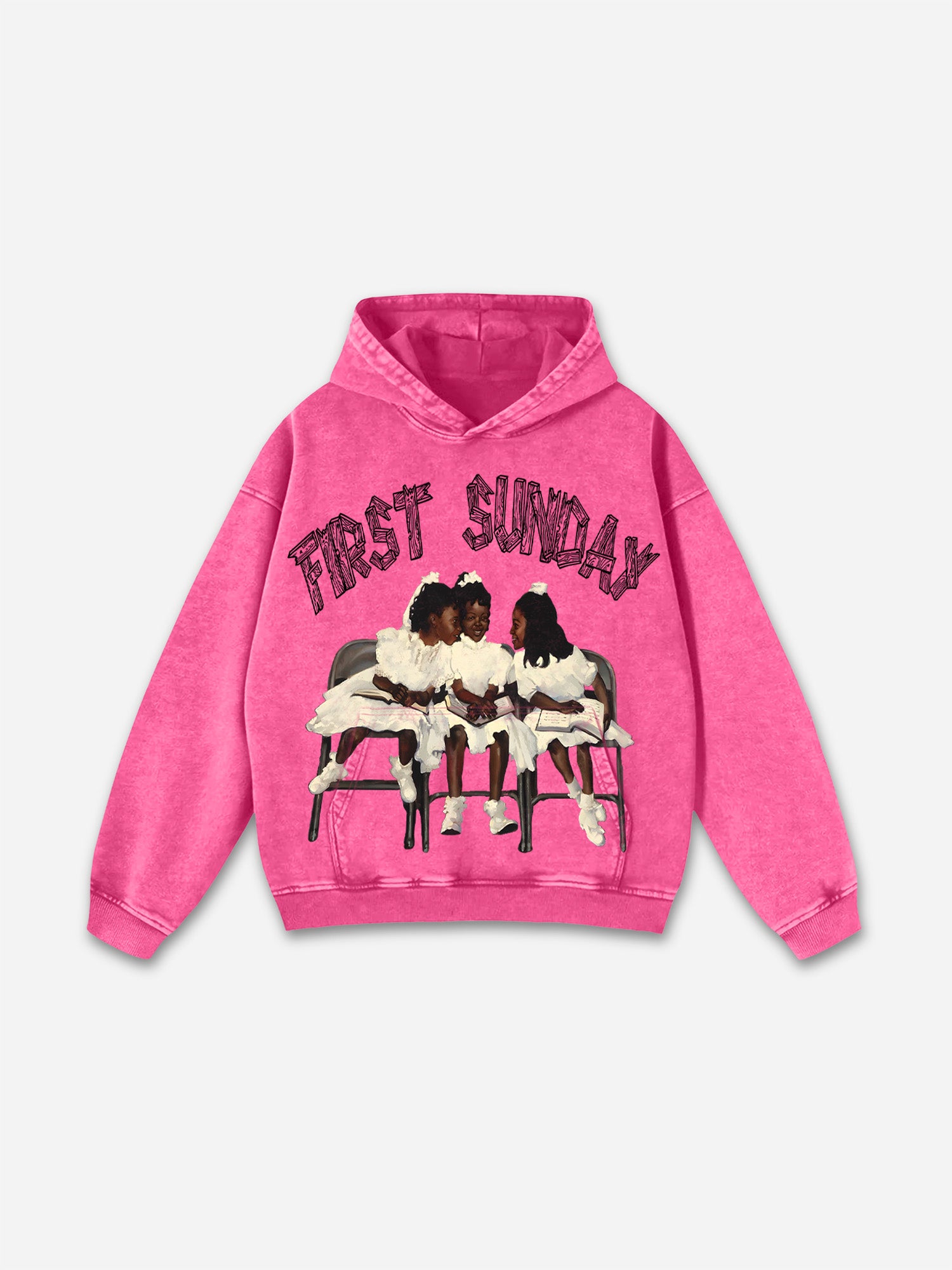 Vintage First Sunday Faith Graphic Acid Washed Oversized Hoodie