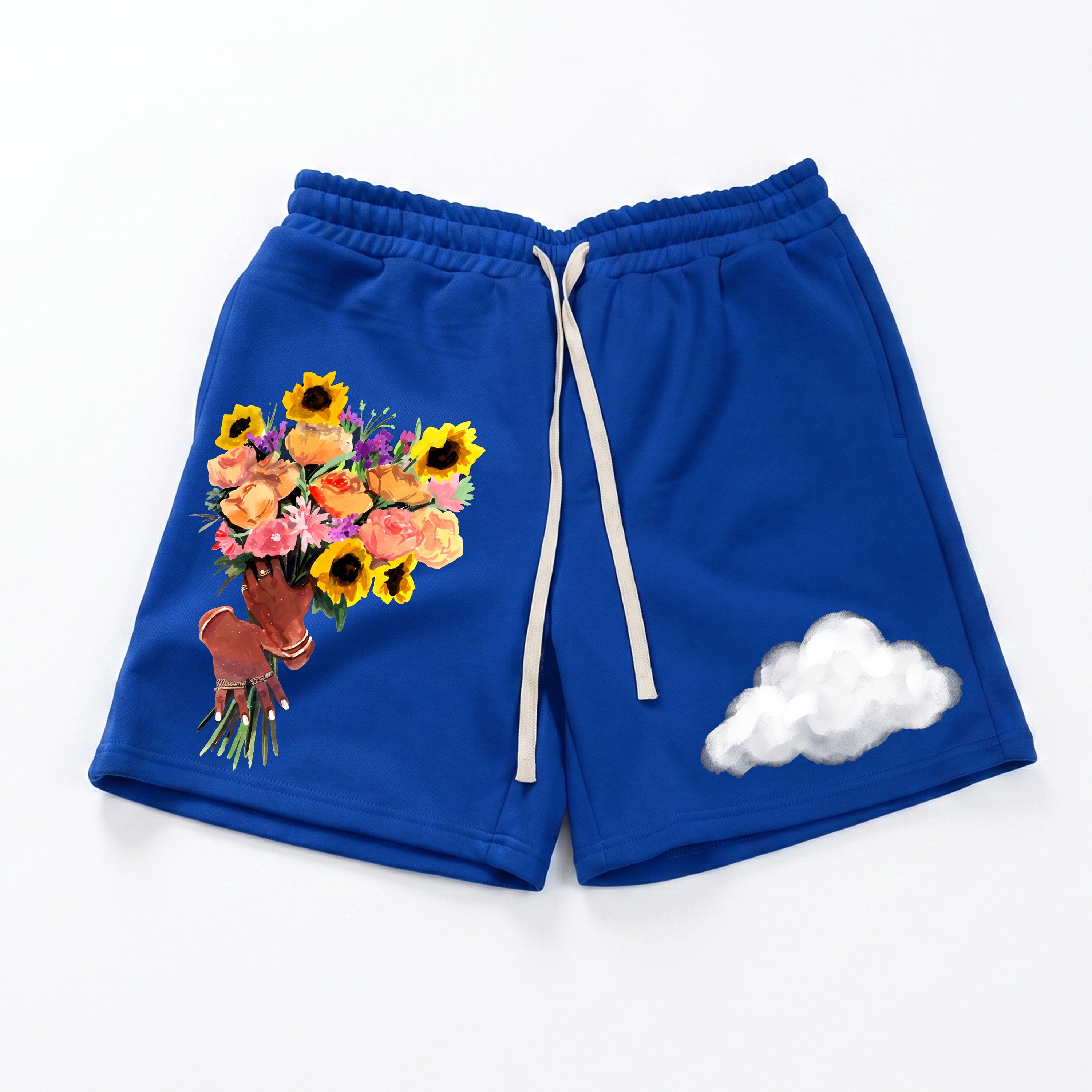 Bouquet Sky Indigo Blue Loose Drawstring Shorts