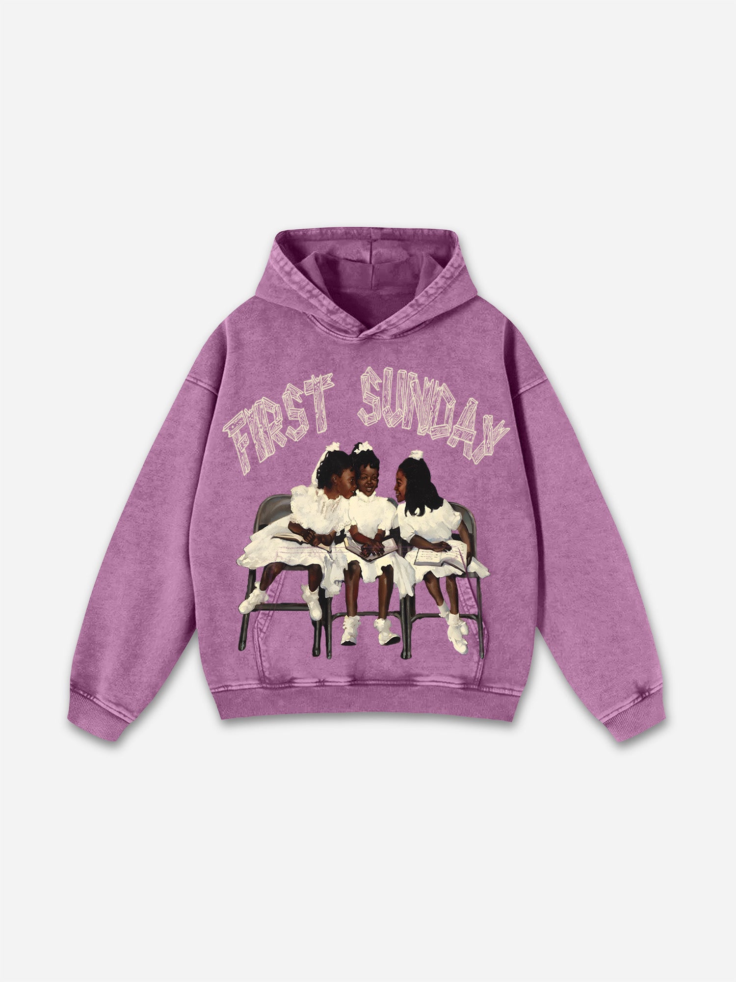 Vintage First Sunday Faith Graphic Acid Washed Oversized Hoodie