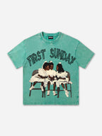 Retro First Sunday Faith Graphic Print Acid Washed T-shirt