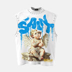 Saint The Contemplative Angel Graphic Rhinestone Tank Top