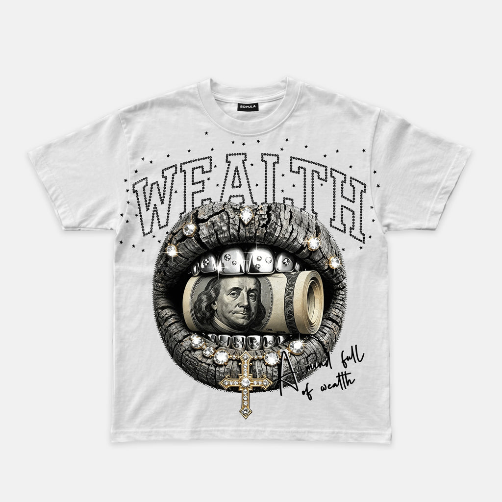 Diamond Encrusted Lips With Gold Cross Graphic T-shirt