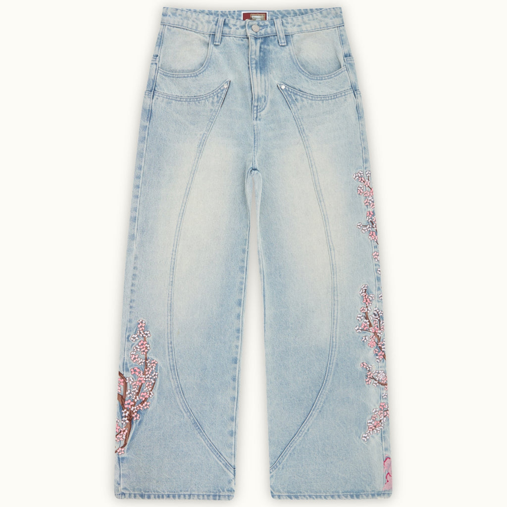 Men's Retro Japanese Floral Samurai Wide-leg Jeans