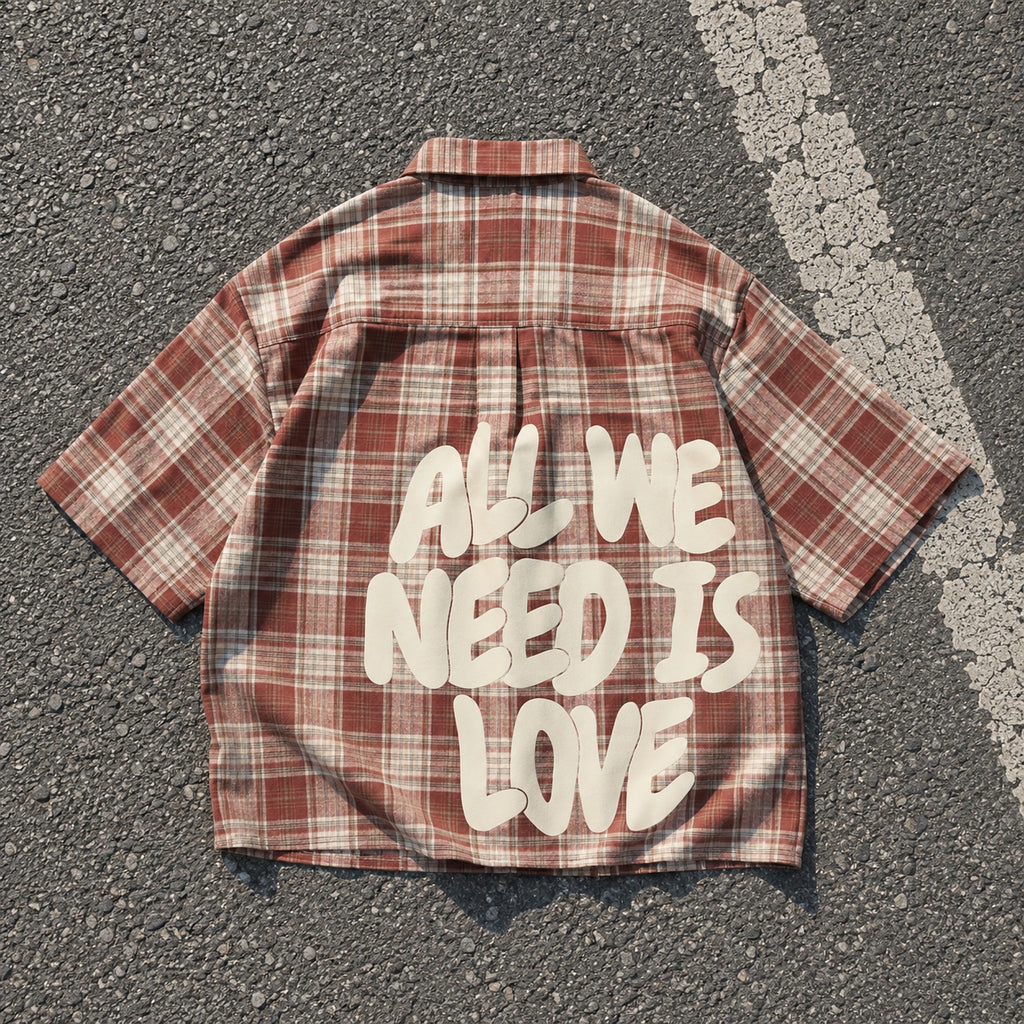 All We Need Is Love Retro Graphic Plaid Jacket Shirt