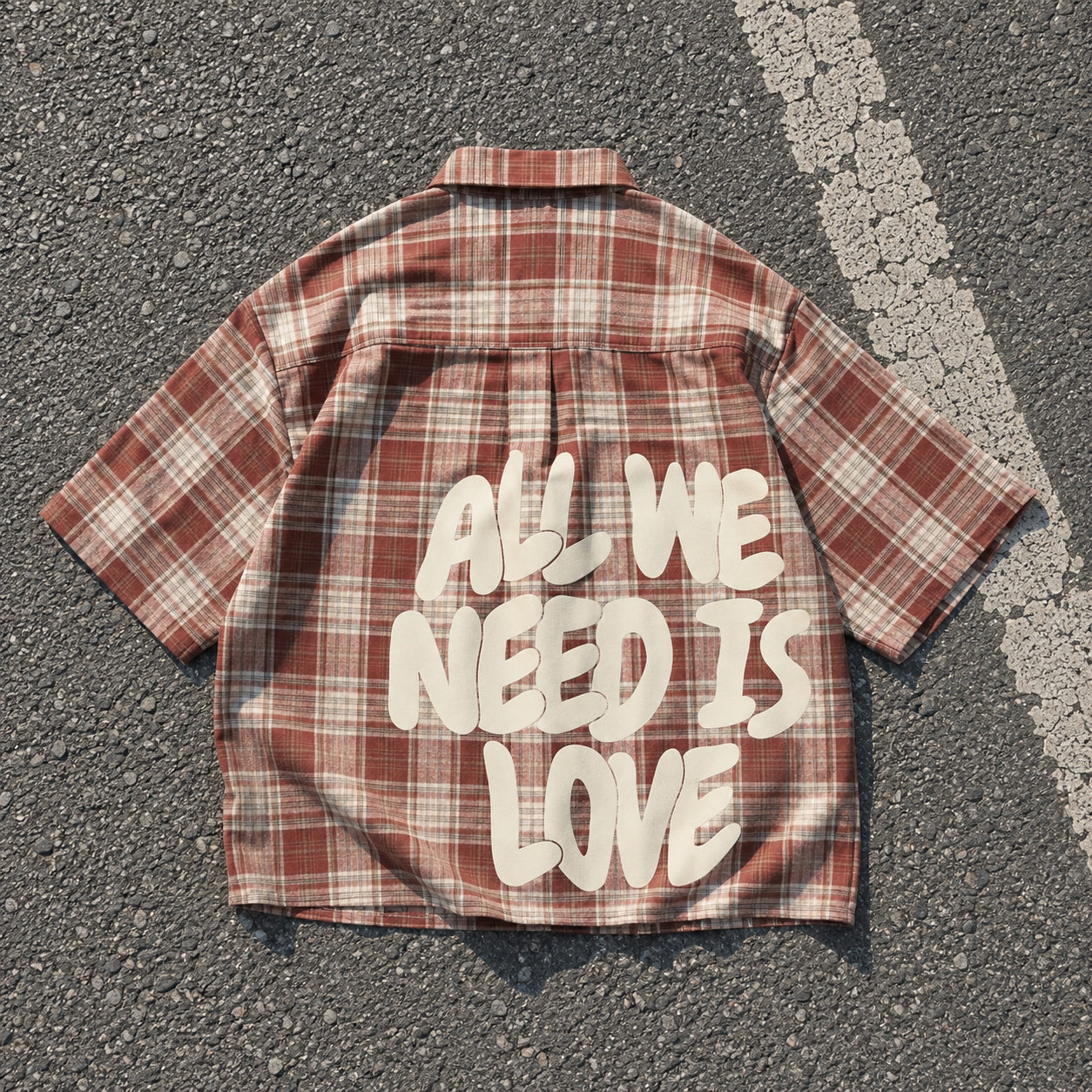 All We Need Is Love Retro Graphic Plaid Jacket Shirt