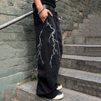 Men's Lightning Bolt Embroidered Baggy Jeans