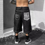 Men's Hip-hop Embroidered Loose Denim Shorts Jorts