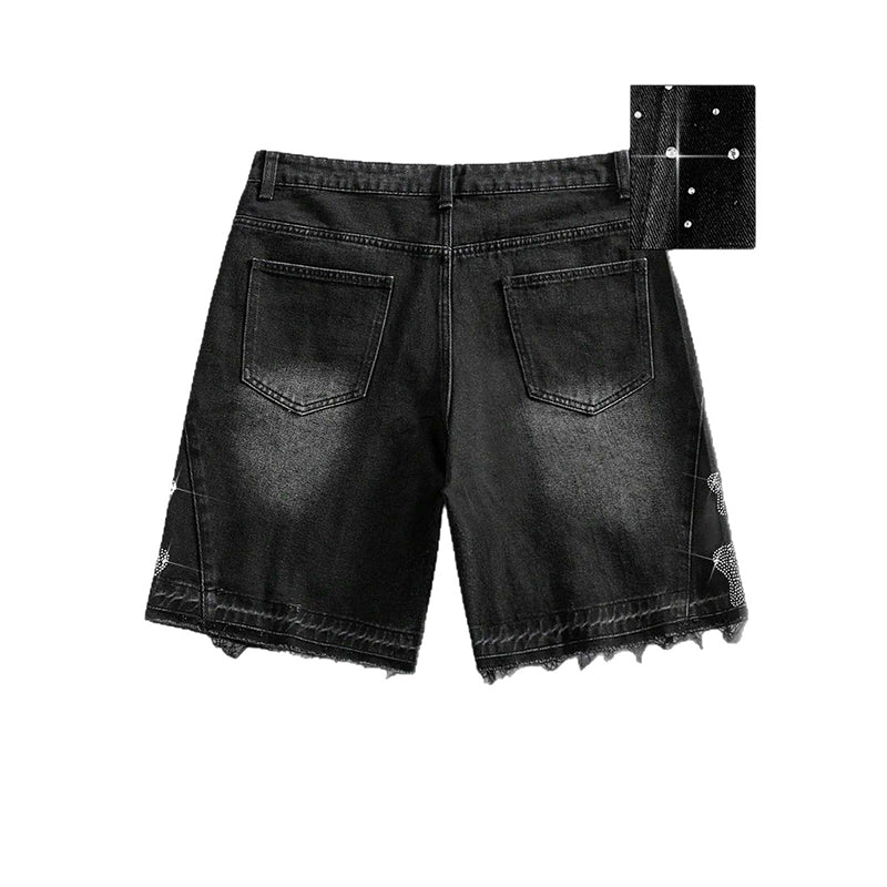 Vintage Y2k Trendy Star Letter Rhinestone Loose Denim Shorts