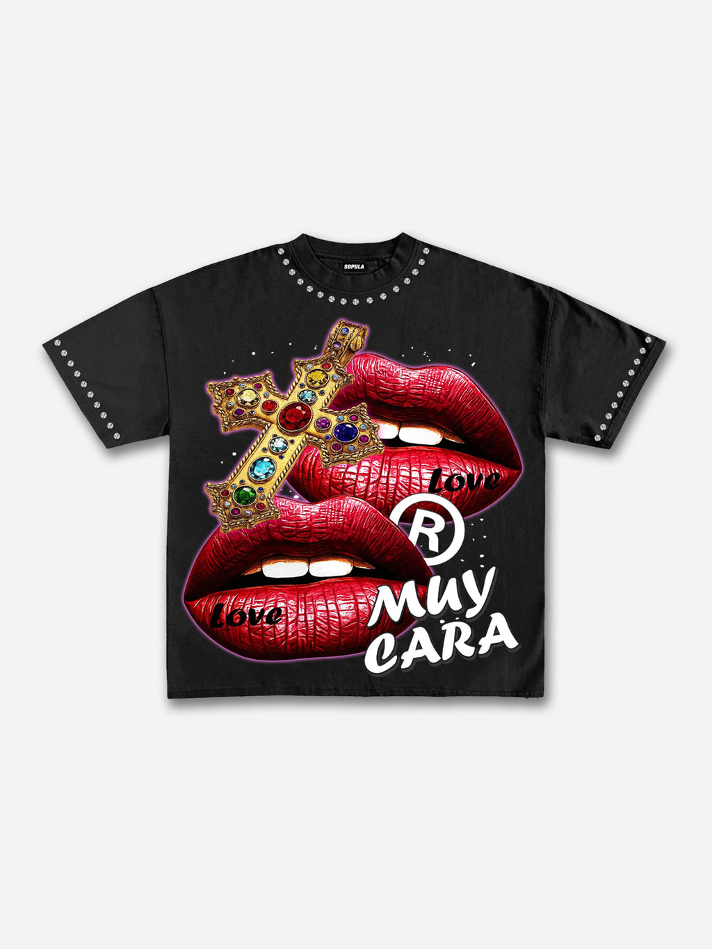 Y2k Cross Street Red Lips Graphic Cotton T-shirt