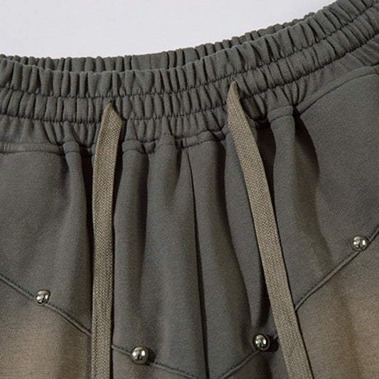 Men's Retro Acid Washed Drawstring Metal Sports Shorts