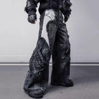 Washed Fringed Patchwork Ripped Lantern Jeans
