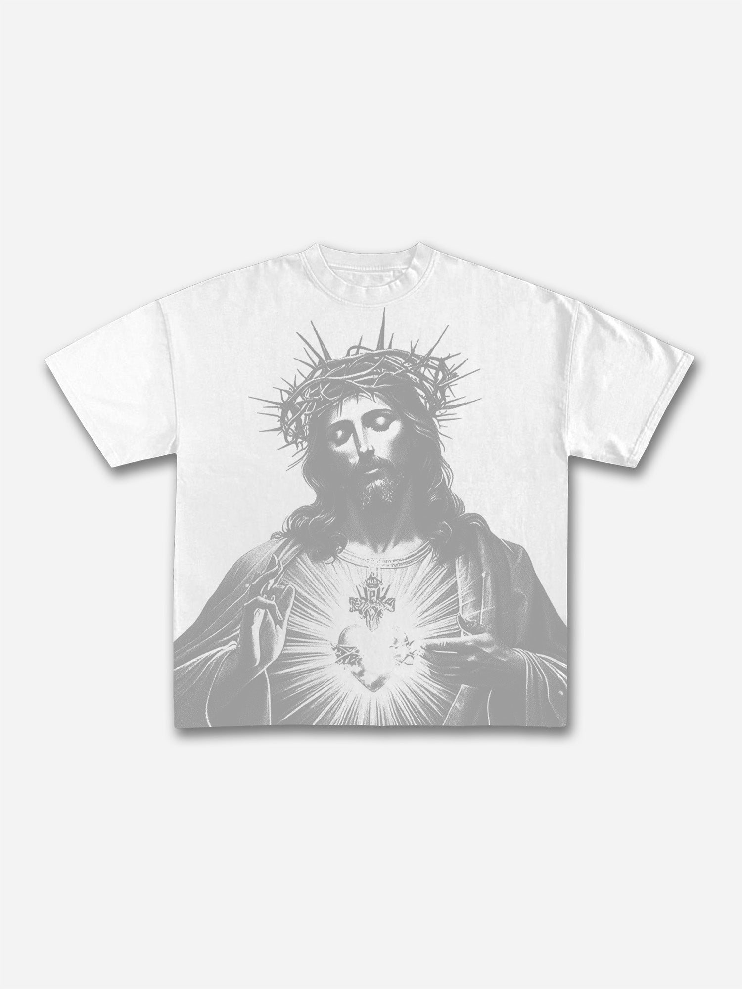 Vintage Jesus Print Round Neck T-shirt