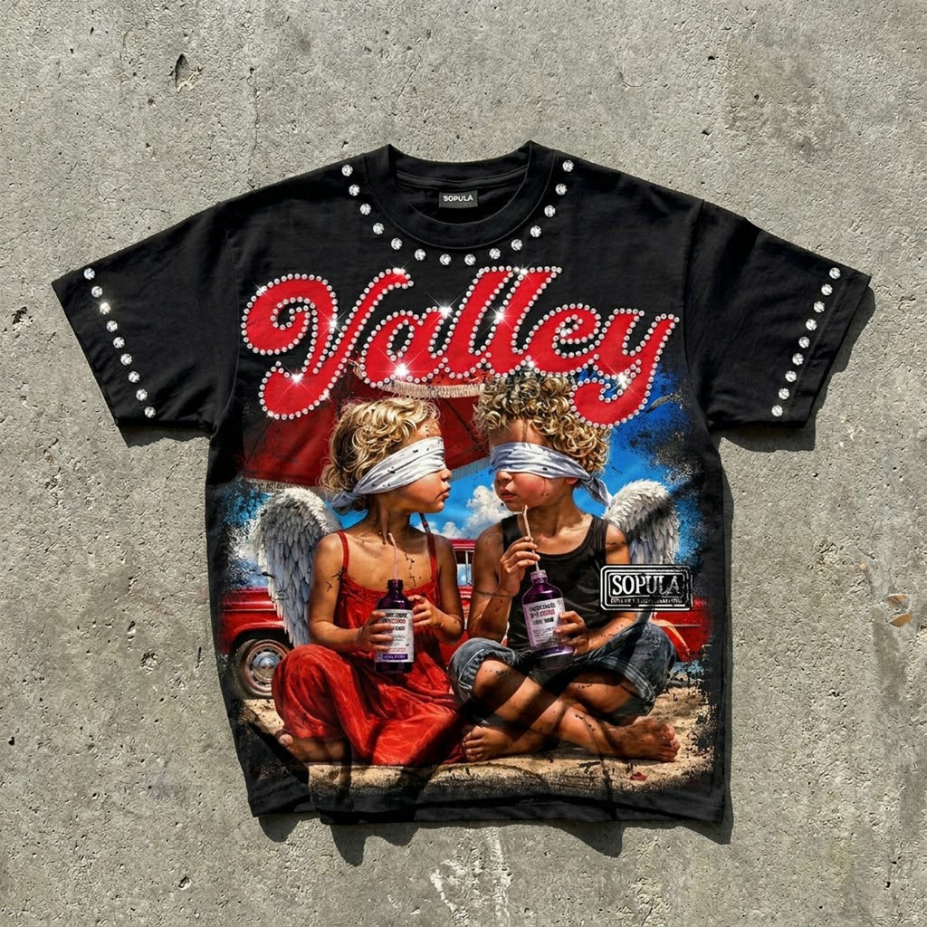 Valley Sopula Cough Syrup And Angels Retro Graphic T-shirt