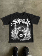 Vintage Gothic Melting Candle Black 8 Spider Graphic Cotton T-shirt