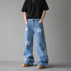 Men's Distressed Stylish Star Patch Street Jeans