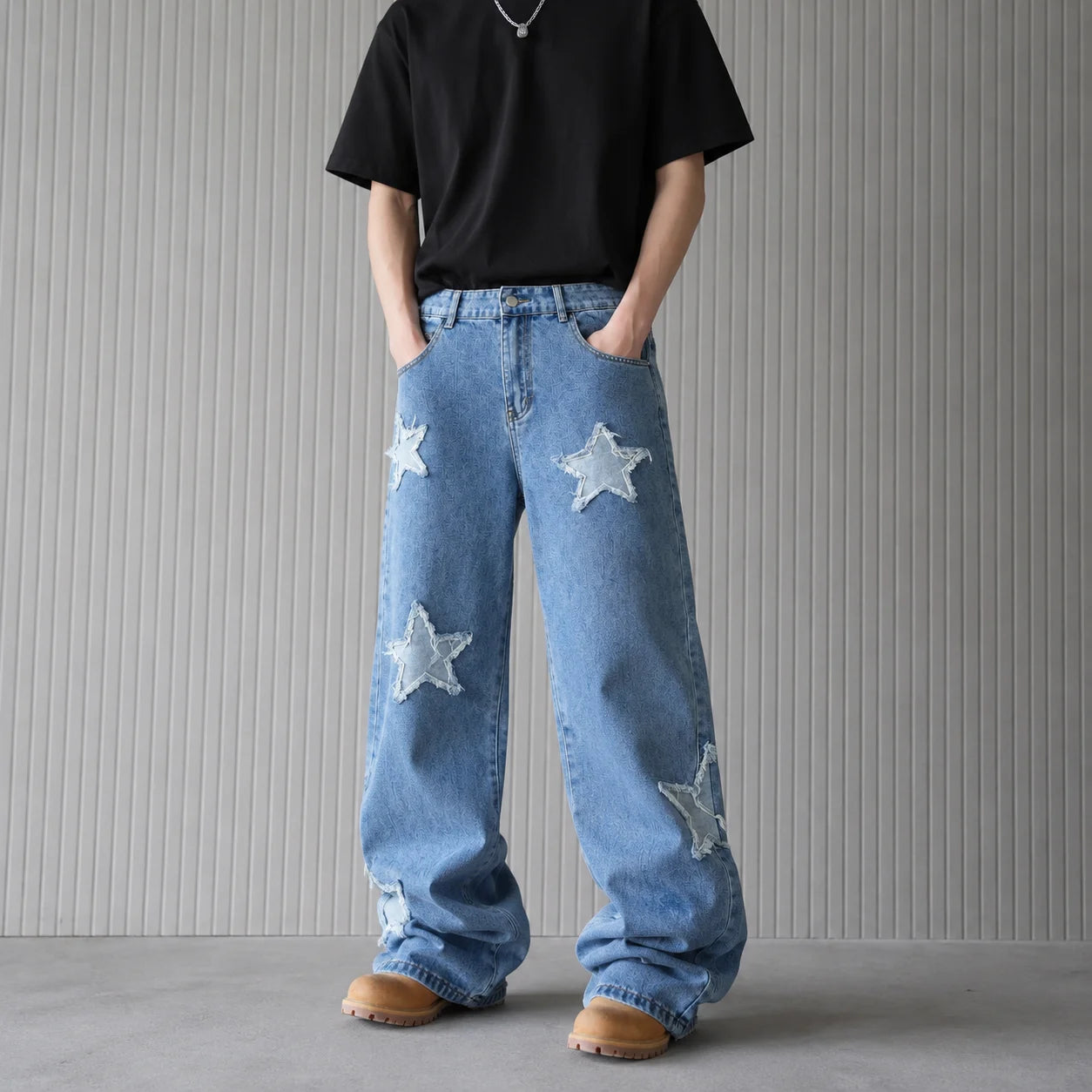 Men's Distressed Stylish Star Patch Street Jeans