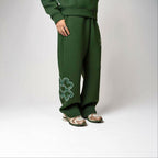 Stylish Four-leaf Clover Embroidered Zip-up Sweatshirt And Sweatpants Set