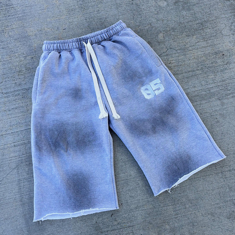 Men's Dirty Print Drawstring Casual Capri Pants