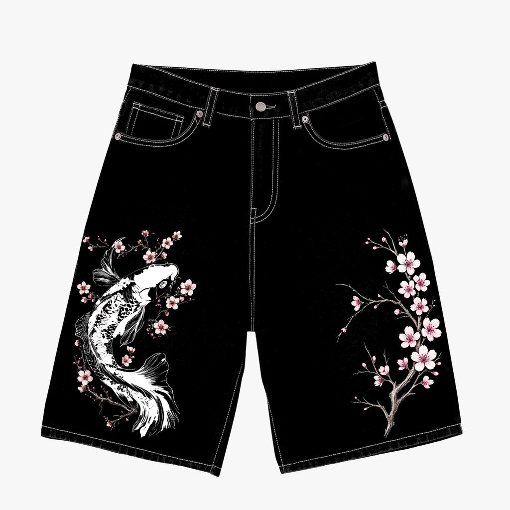 Retro Japanese Floral Tigerbloom Koibloom Shorts