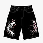 Retro Japanese Floral Tigerbloom Koibloom Shorts