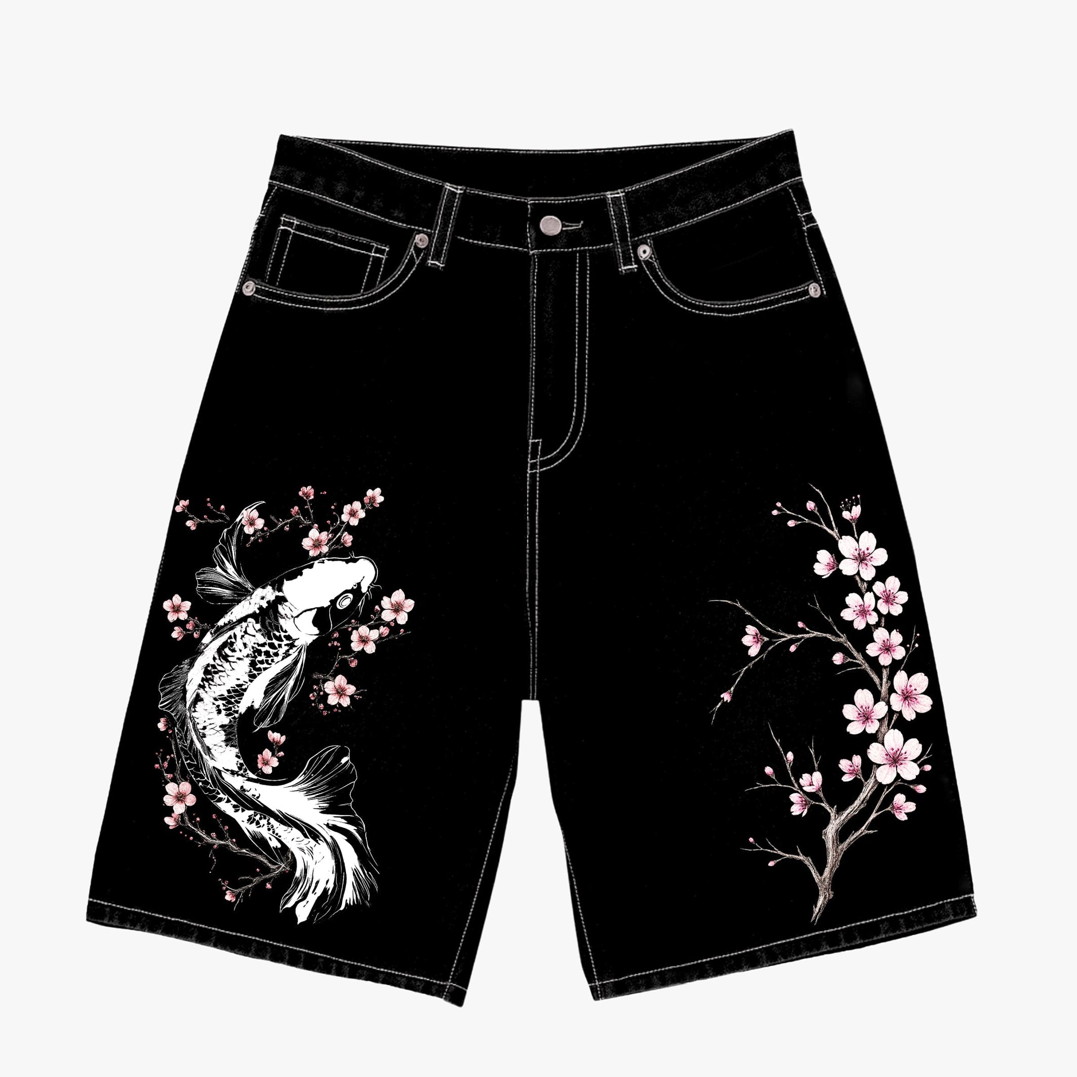 Retro Japanese Floral Tigerbloom Koibloom Shorts