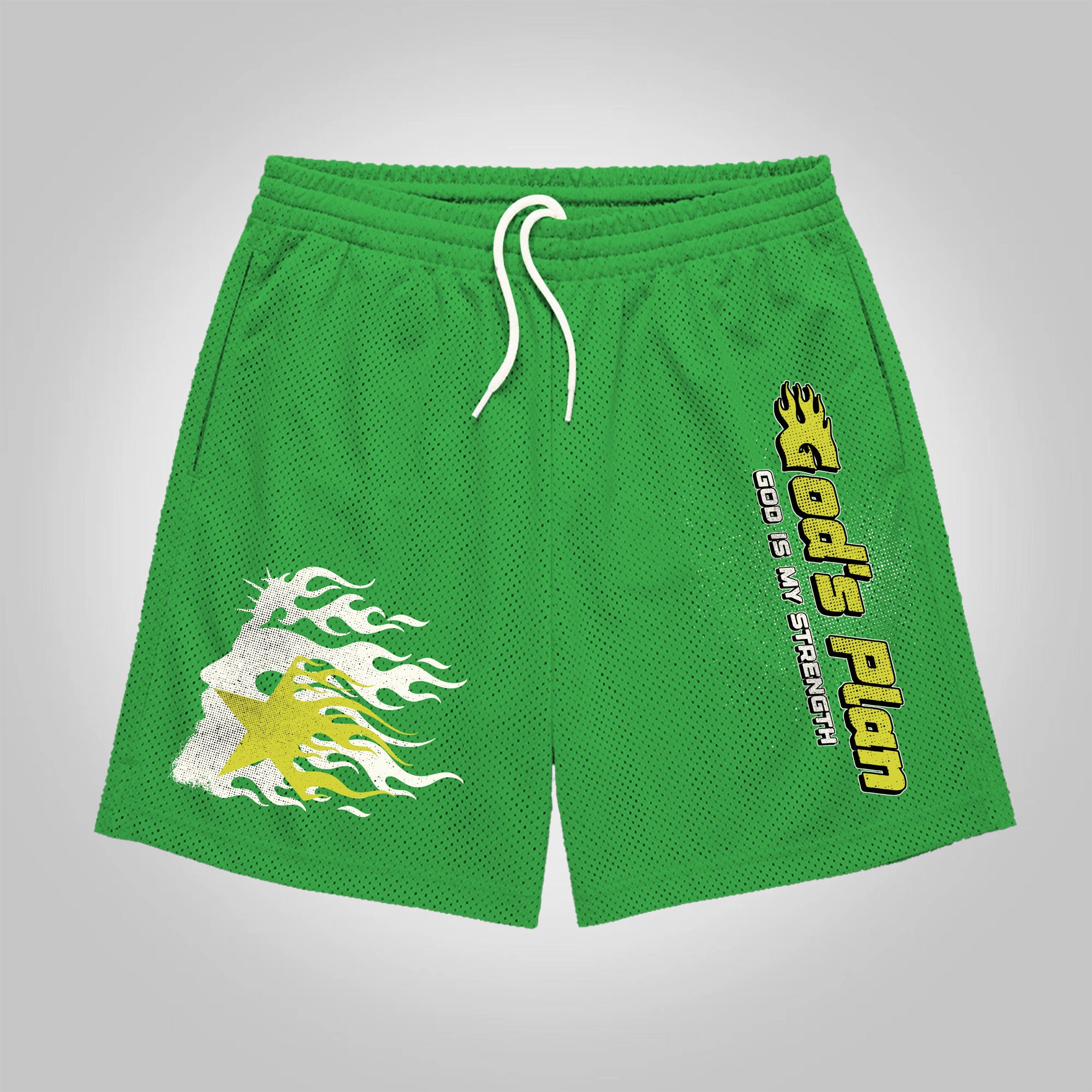 Trust God's Plan Flame Jesus Graphic Drawstring Shorts