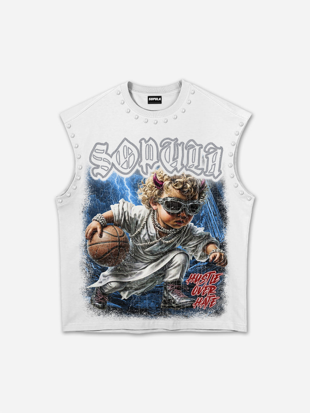 Sopula Basketball Angel Graphic Rhinestone Tank Top