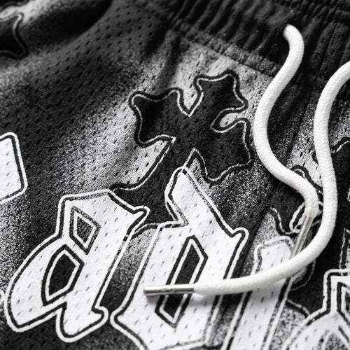 Classic Panda Black White Radiance Cross Graphic Mesh Athletic Shorts