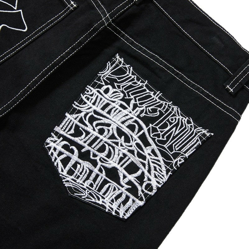 Men's Hip-hop Embroidered Loose Denim Shorts Jorts