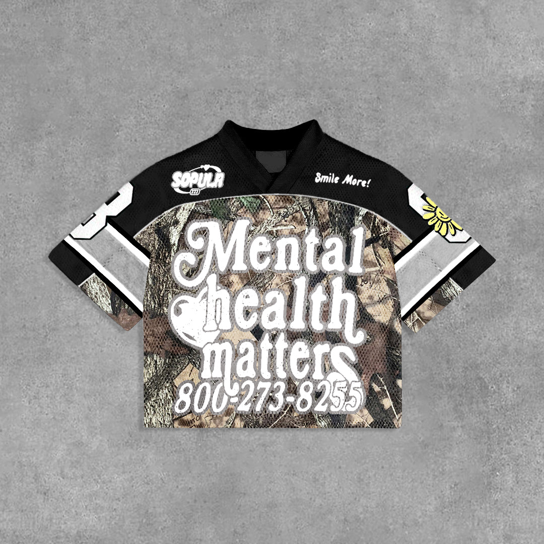 Vintage Mental Health Matters Graphic Blokecore Blokette Cotton Football V-neck T-shirt