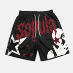 American Retro Portrait Mesh Track Graphic Shorts