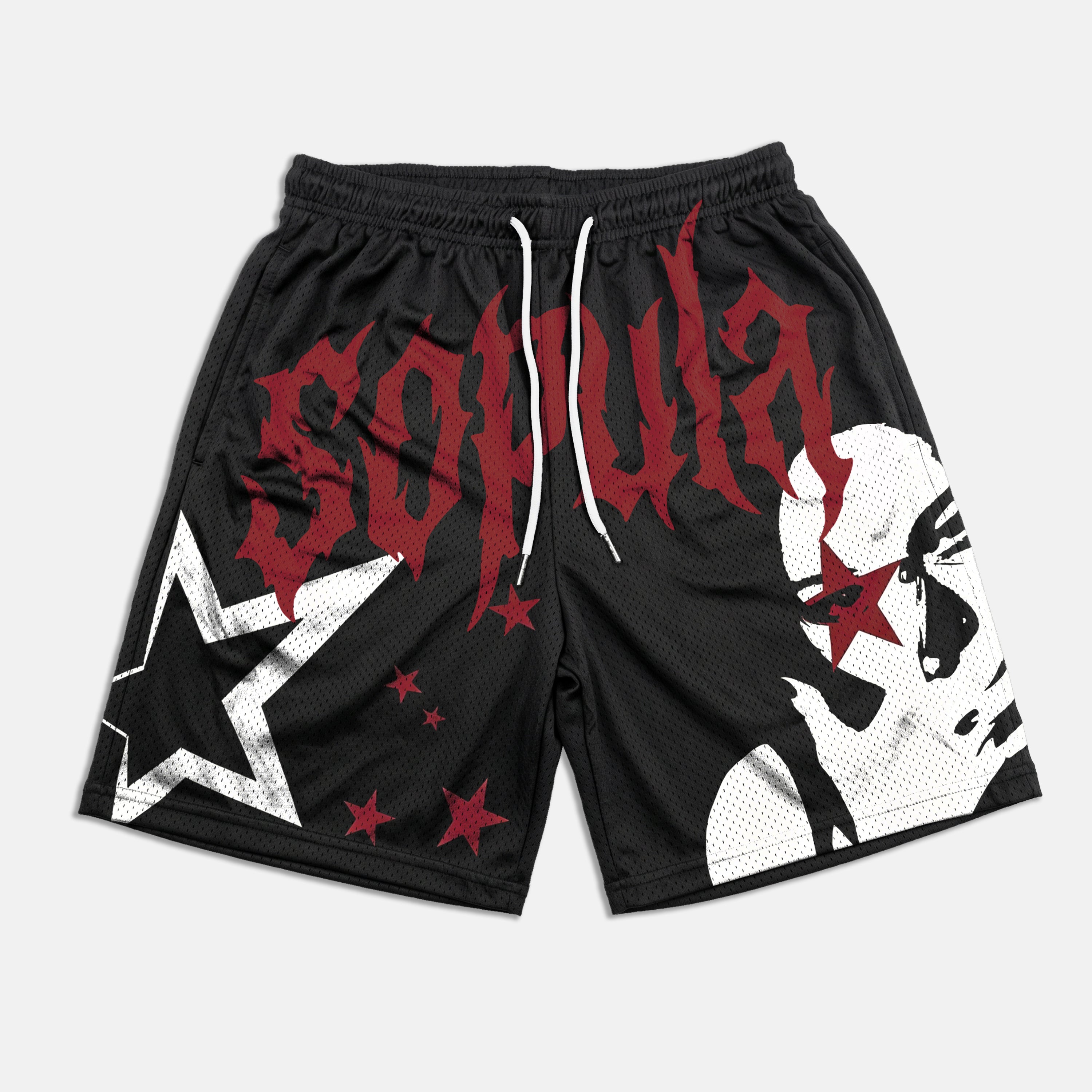 American Retro Portrait Mesh Track Graphic Shorts