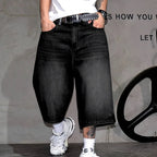 Men's Retro  Cargo Pants Denim Long Shorts  Jorts