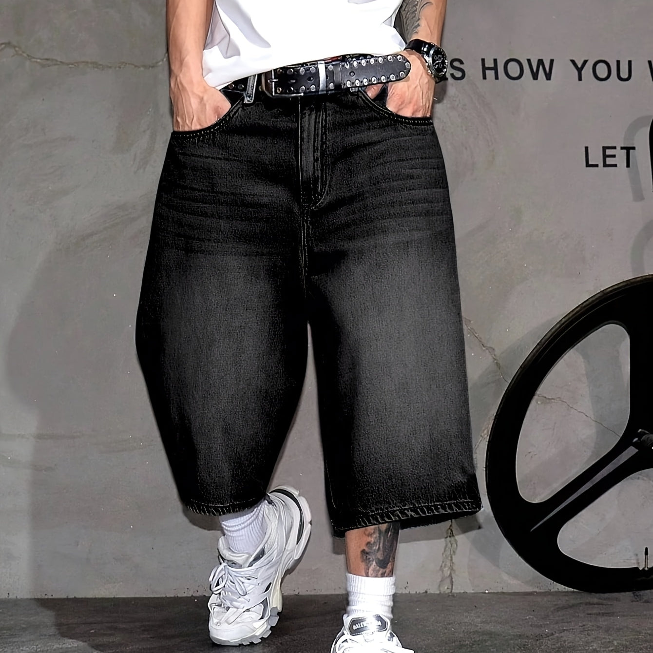 Men's Retro  Cargo Pants Denim Long Shorts  Jorts