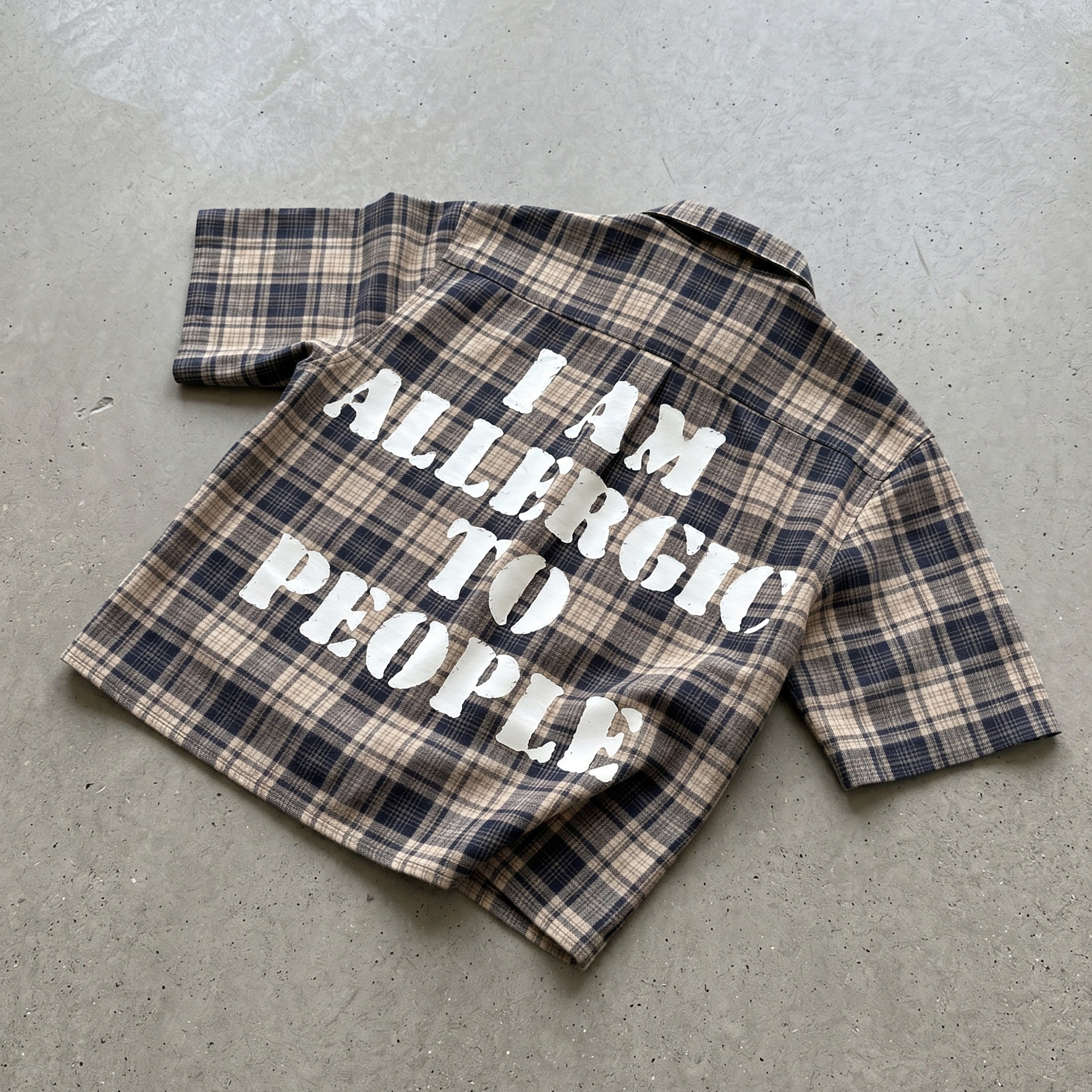 I Am Allergic To People Slogan Graphic Plaid Jacket Shirt