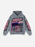 Flame Font Network Connection Vintage Graphic Washed Hoodie