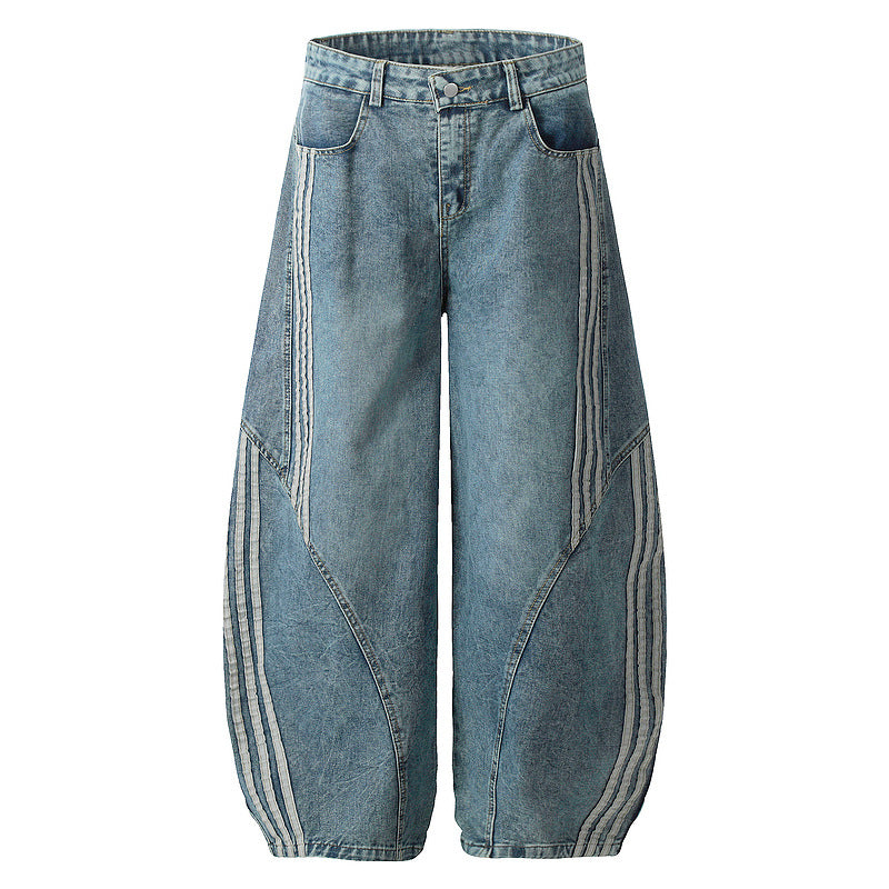 Men's Fashionable Side Striped Curved Jeans