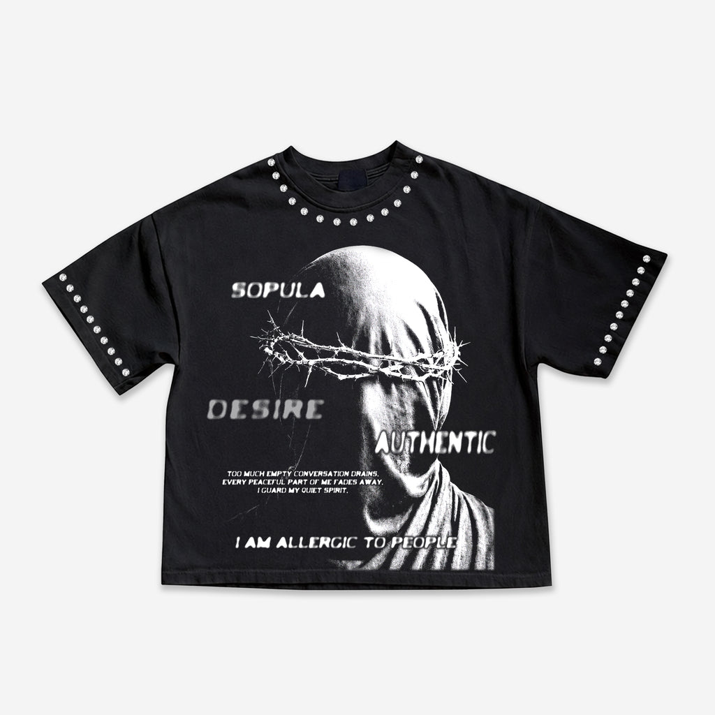 I Am Allergic To People Spiked Portrait Graphic Cropped T-shirt