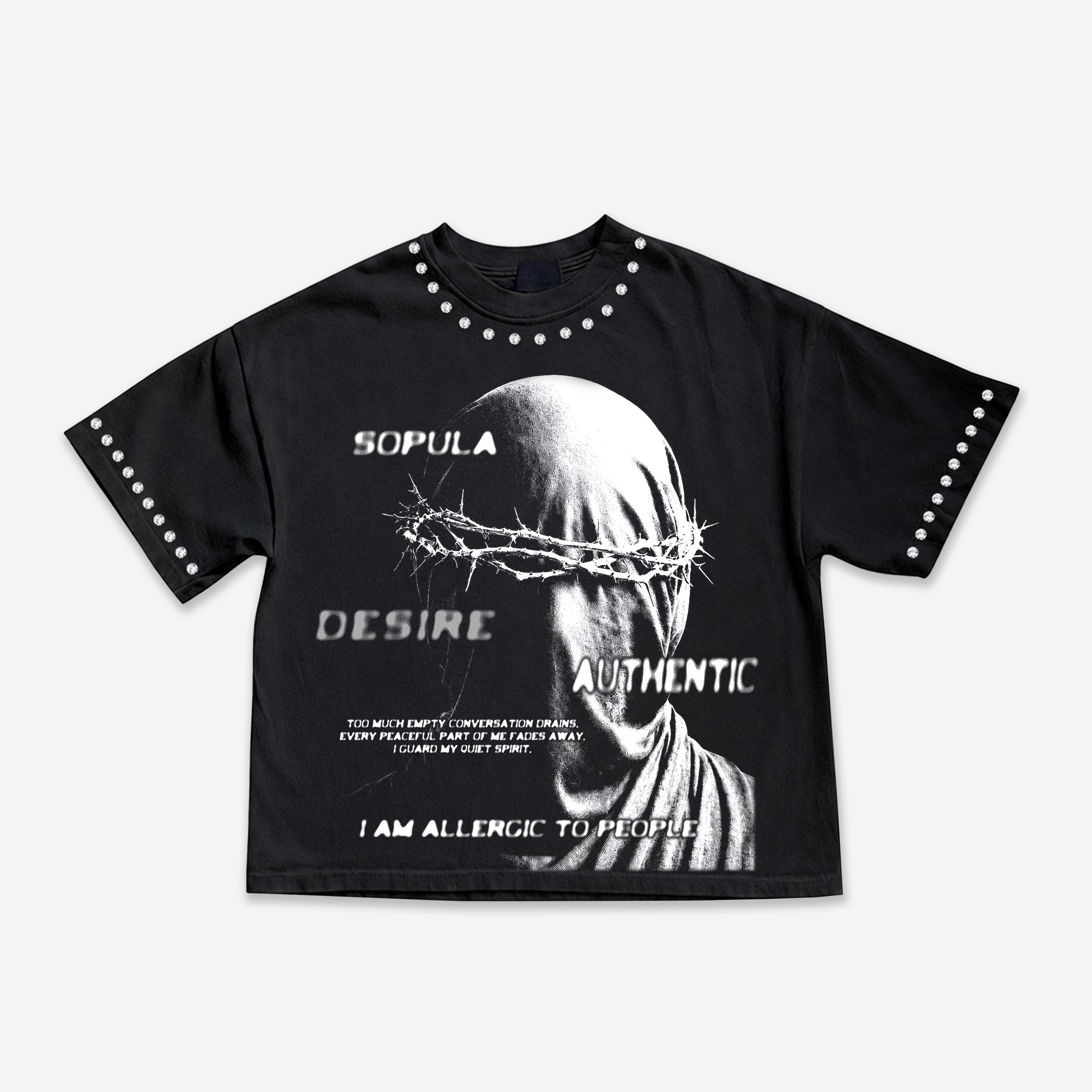 I Am Allergic To People Spiked Portrait Graphic Cropped T-shirt