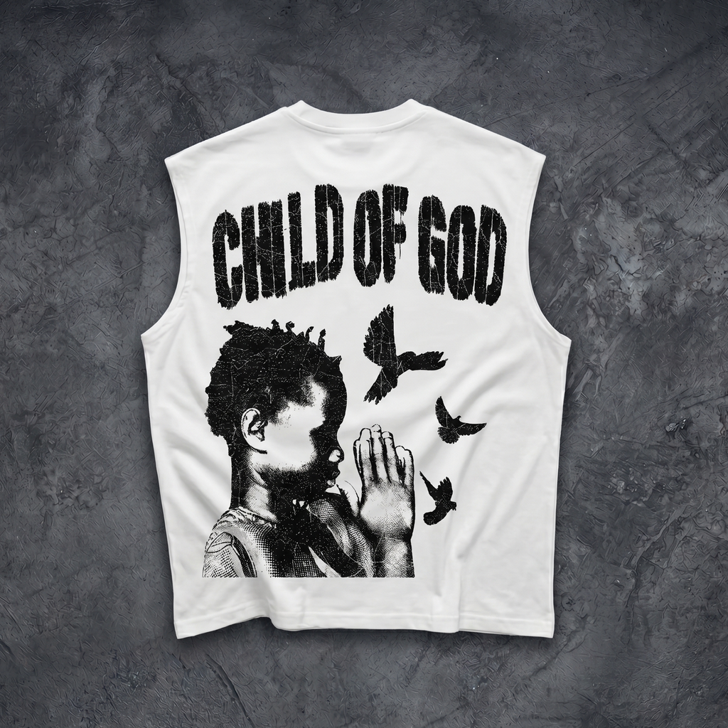 Child Of God Praying Graphic Tank Top & Distressed Cross Appliqué Denim Shorts