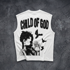 Child Of God Praying Graphic Tank Top & Distressed Cross Appliqué Denim Shorts