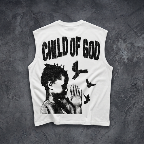Child Of God Praying Graphic Tank Top & Distressed Cross Appliqué Denim Shorts