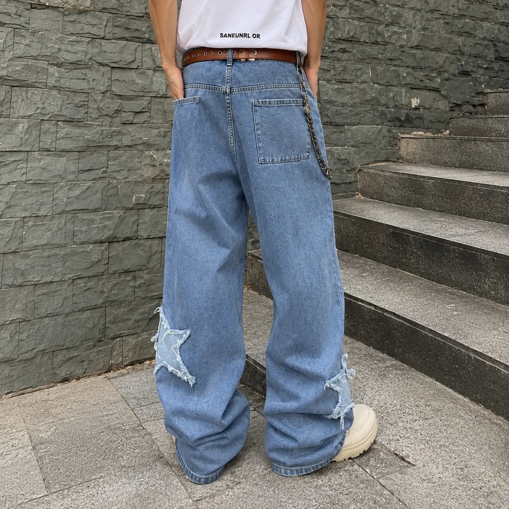 Men's Distressed Stylish Star Patch Street Jeans